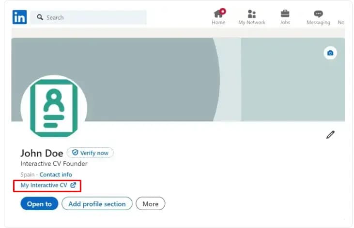 Perfil de LinkedIn con CV interactivo