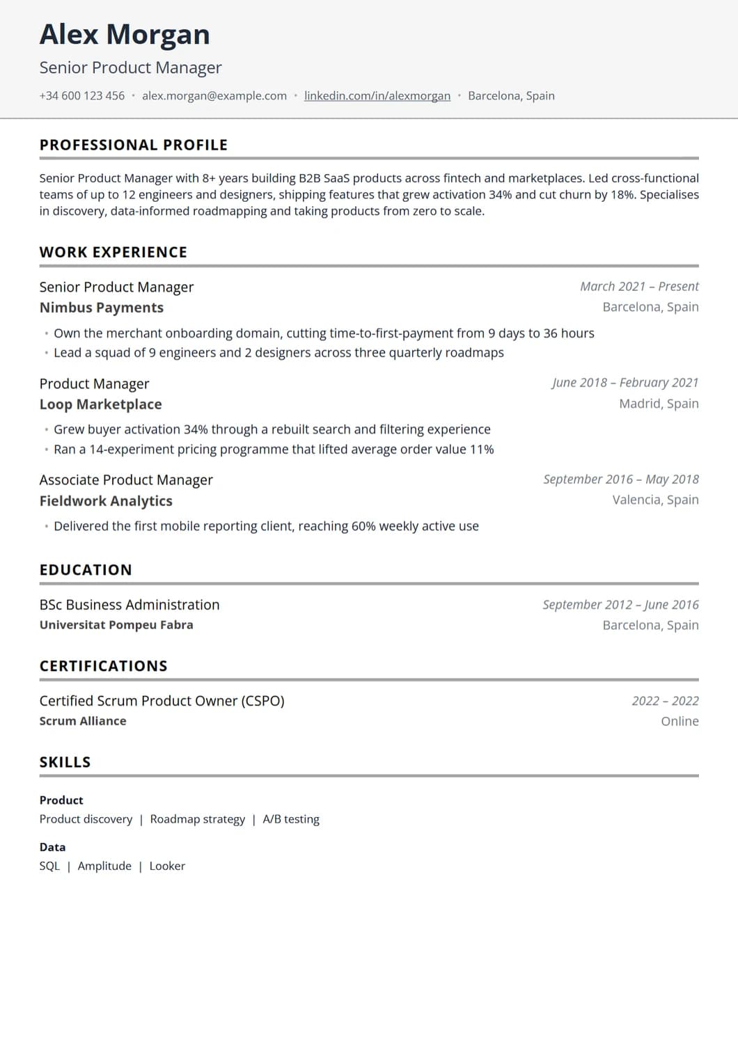 European CV template - Institutional design inspired by Europass format